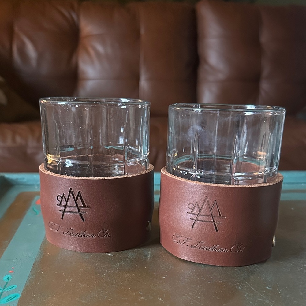 Handcrafted Leather Wrapped Vintage Glass Set